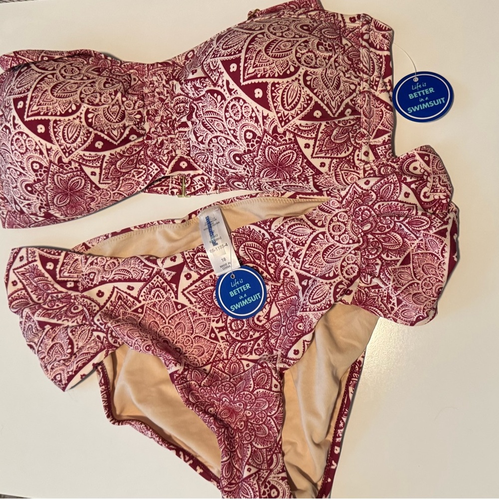Swimsuits For All Red and Cream Paisley Bikini